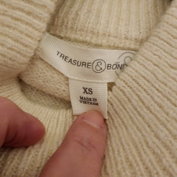Treasure & Bond Rib Detail Mock Neck Sweater NWT Ivory XS - Picture 6 of 9